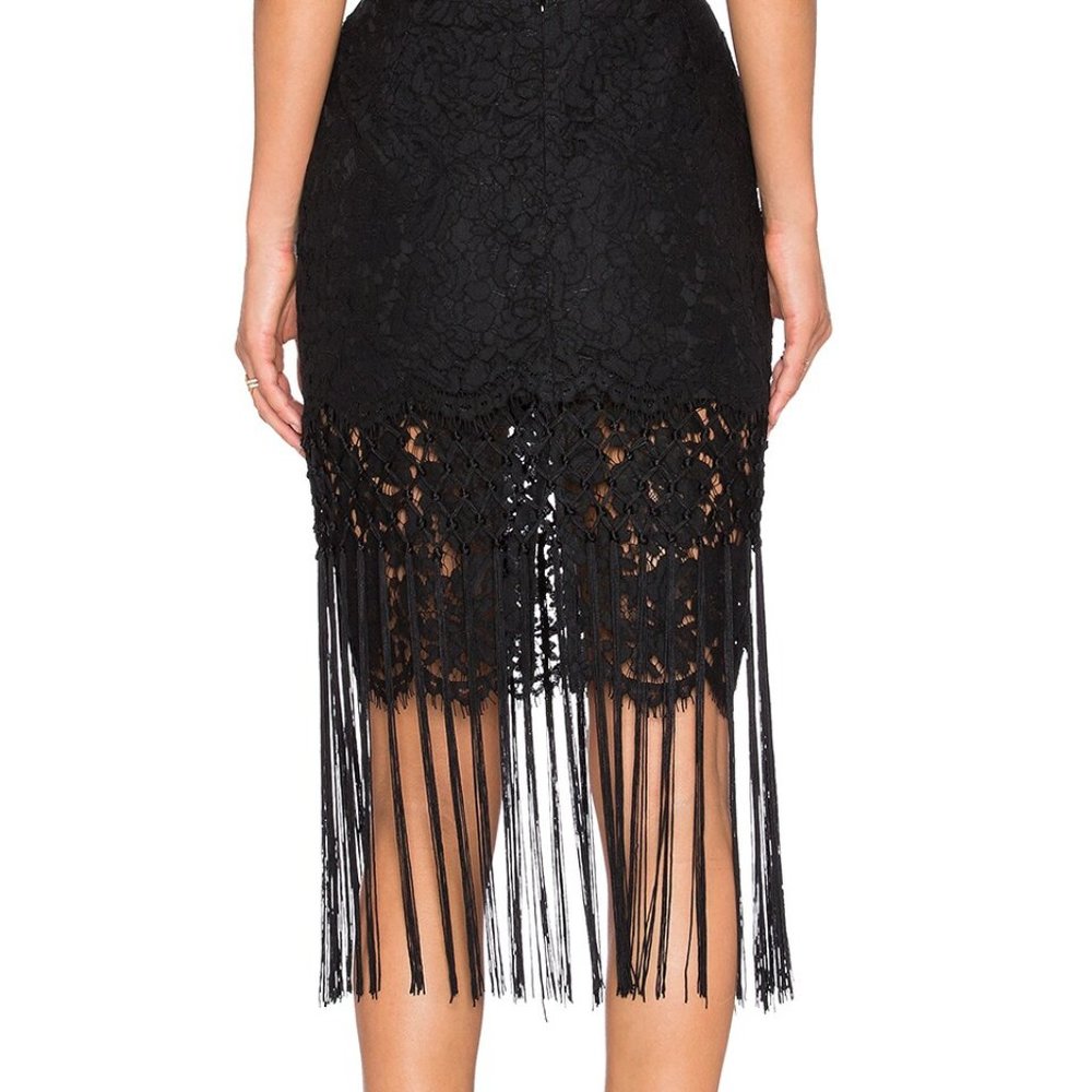 ENDLESS ROSE BLACK SKIRT Lace Pencil Skirt With Fringe SIZE S NWT - Picture 3 of 4